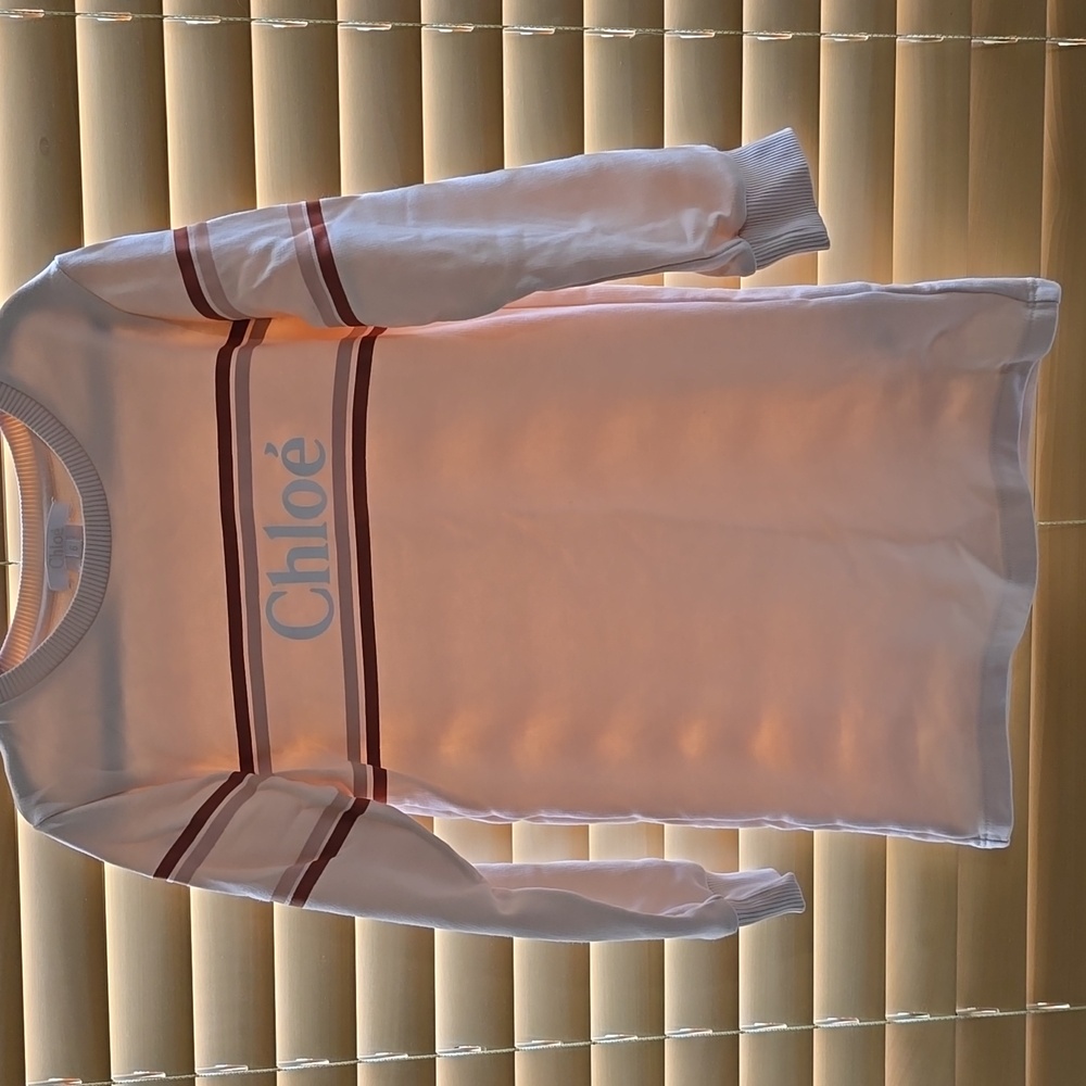Pre-owned Chloé White and Red Striped Long Sleeve Dress Size 6